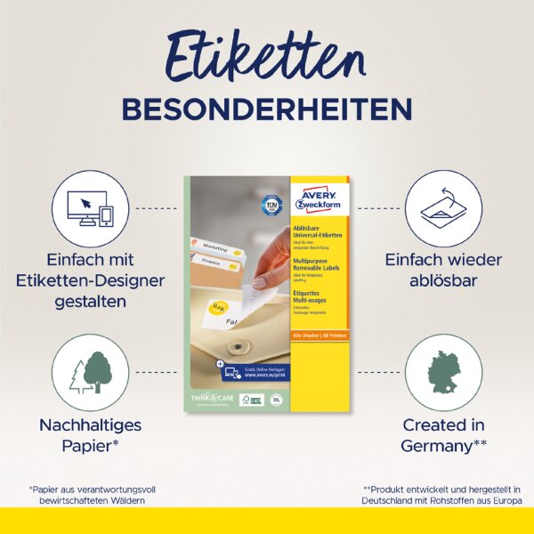 AVERY Zweckform Universal-Etiketten, 45,7 x 21,2 mm, weiss