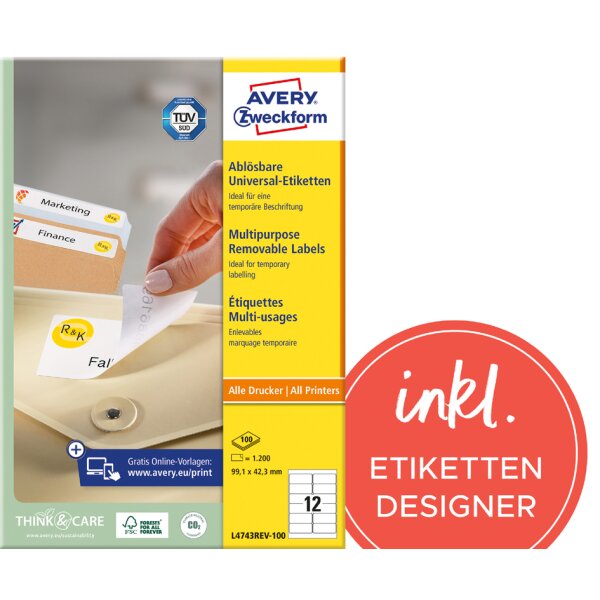 AVERY Zweckform Universal-Etiketten, 99,1 x 42,3 mm, weiss