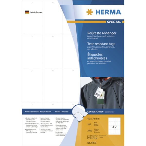 HERMA Etiquette &agrave; suspendre SPECIAL, 70 x 148,5 mm, blanc