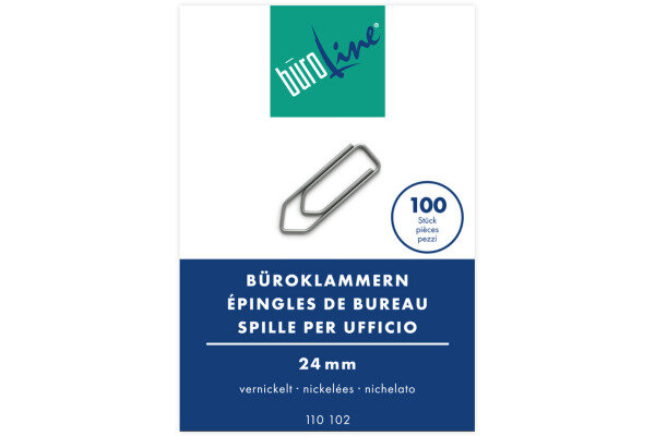 B&Uuml;ROLINE B&uuml;roklammern Gr.2 110102 vernickelt, 24mm 100 St&uuml;ck