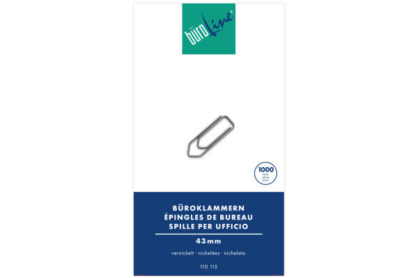 B&Uuml;ROLINE B&uuml;roklammern Gr.5 110115 vernickelt, 43mm 1000 St&uuml;ck