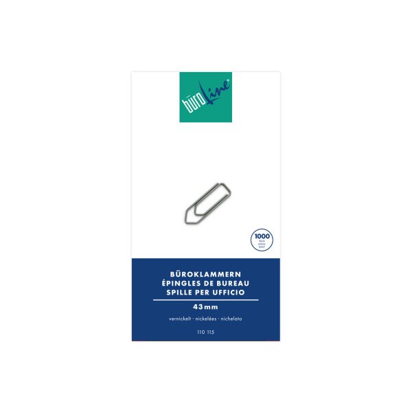 BÜROLINE Büroklammern Gr.5 110115 vernickelt, 43mm 1000 Stück