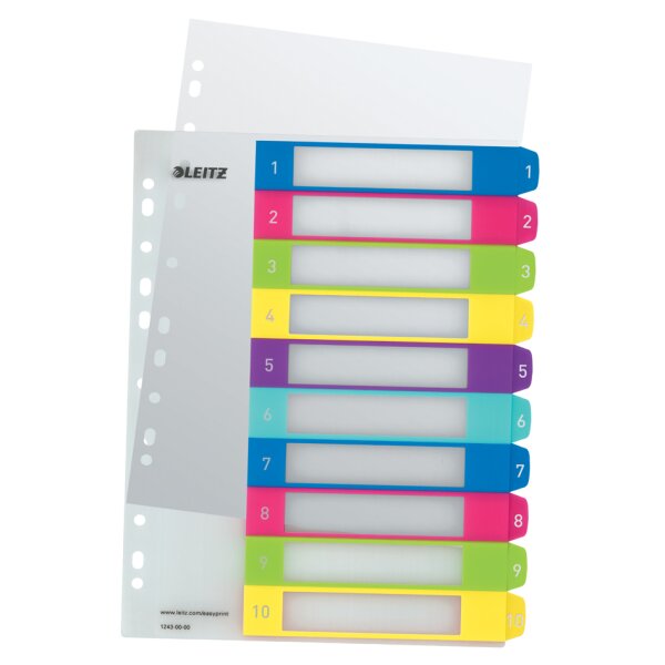 LEITZ Intercalaires en plastique WOW, numéroté, A4, 1-10