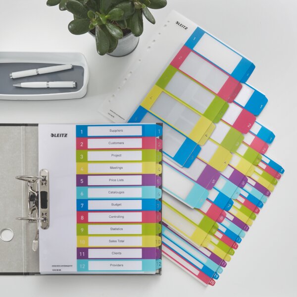 LEITZ Intercalaires en plastique WOW, numéroté, A4, 1-10
