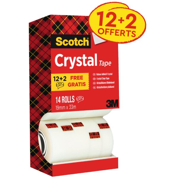 Scotch Ruban adhésif Crystal Clear 600, 19 mm x 33 m, carton