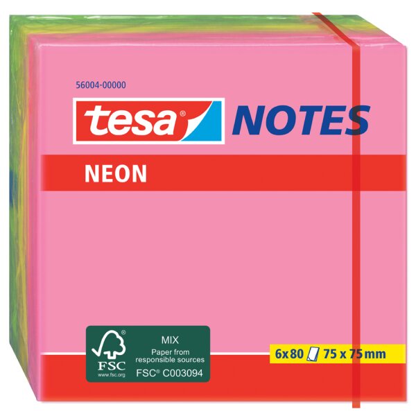 tesa Bloc de notes adhésives couleurs néon, 40 x 50 mm