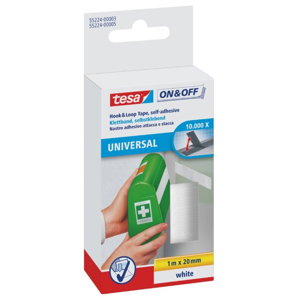 tesa On & Off Klettband, 20 mm x 1,0 m, schwarz