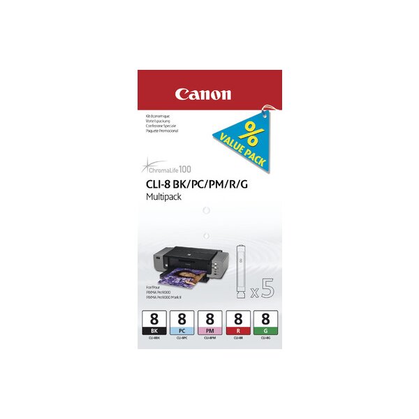 CANON Multipack Encre BK/PC/PM/R/G CLI-8MULTI PIXMA iP 5200 5 pièces