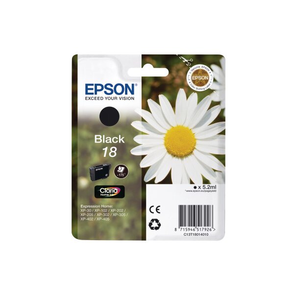 EPSON Tintenpatrone schwarz T180140 XP 30/405 175 Seiten