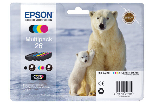 EPSON Multipack Encre CMYBK T261640 XP 700/800 300/220 pages