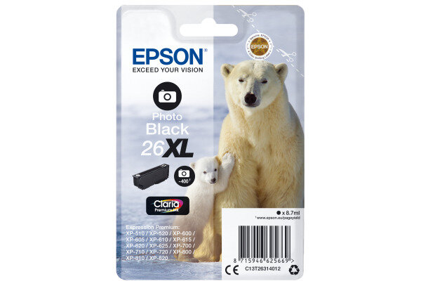EPSON Cart. dencre 26XL photo noir T263140 XP 700/800 400 pages