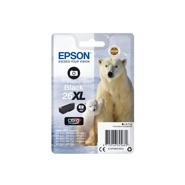 EPSON Cart. dencre 26XL photo noir T263140 XP 700/800 400 pages