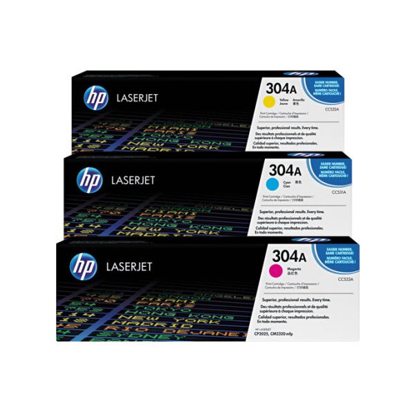 HP Toner Tri-Pack 304A CMY CF372AM Color LaserJet CP2025 2800 S.