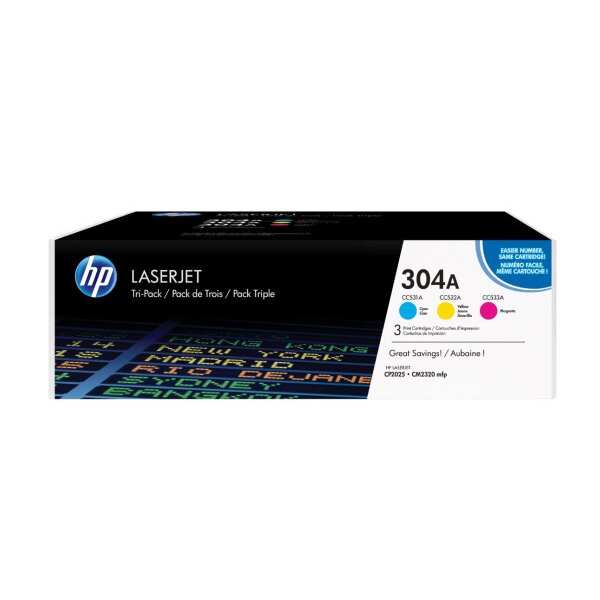 HP Toner Tri-Pack 304A CMY CF372AM Color LaserJet CP2025 2800 S.