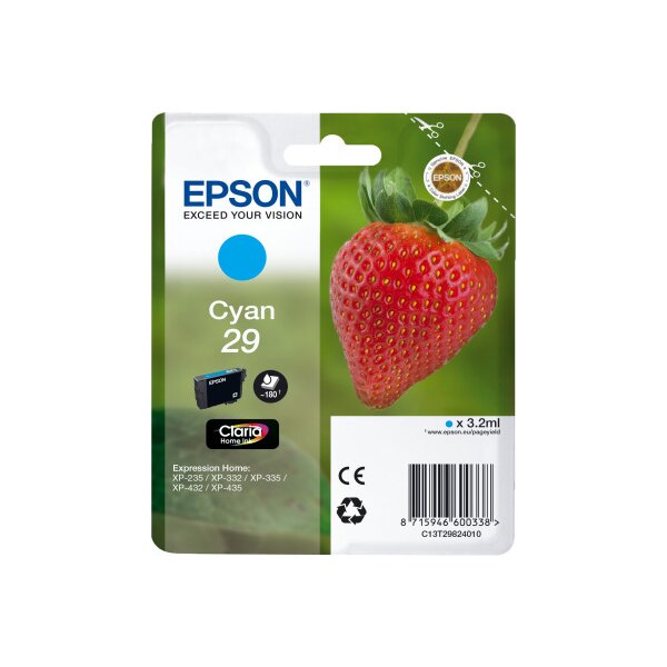 EPSON Tintenpatrone 29 cyan T298240 XP-235/335/435 180 Seiten