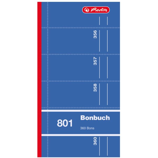 herlitz Formularbuch Bonbuch 801, 90 x 198 mm, sortiert