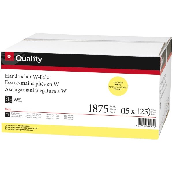 QUALITY Serviettes 2x 20,2x31,5cm 992830 blanc, W-pliage 15x125 flls.