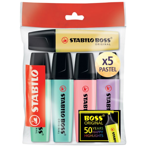STABILO Textmarker BOSS ORIGINAL Pastel, 6er PET-Etui