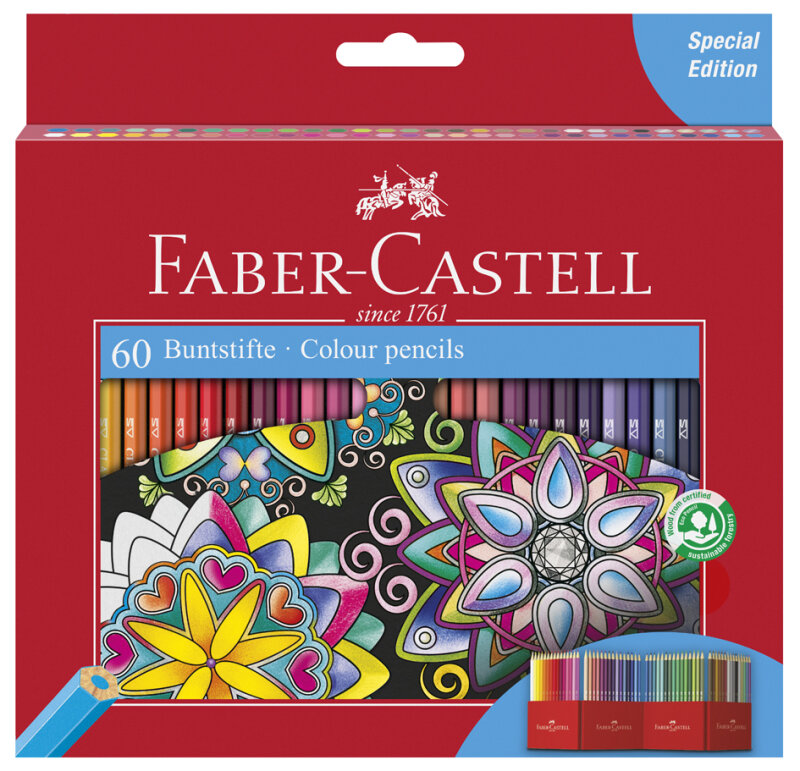 FABER-CASTELL Hexagonal-Buntstifte CASTLE, 60er Kartonetui