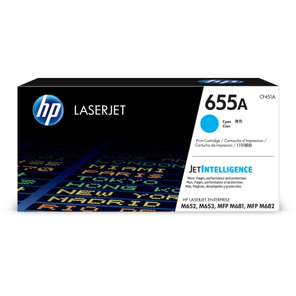 HP Cartouche Toner 655A cyan CF451A CLJ Enterprise M652 10500 p.