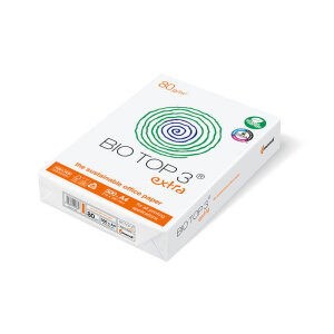 BIO TOP 3 Papier écologique blanc naturel A4 80g - 1 Carton (2500 Feuilles)