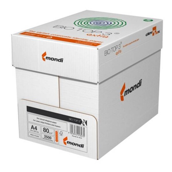 BIO TOP 3 Papier écologique blanc naturel A4 90g - 1 Carton (2500 Feuilles)