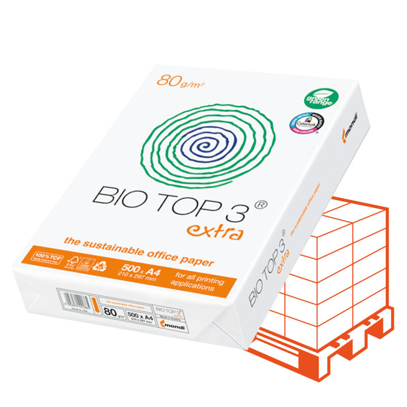 BIO TOP 3 Umweltpapier naturweiss A4 80g - 1 Palette (100000 Blatt)