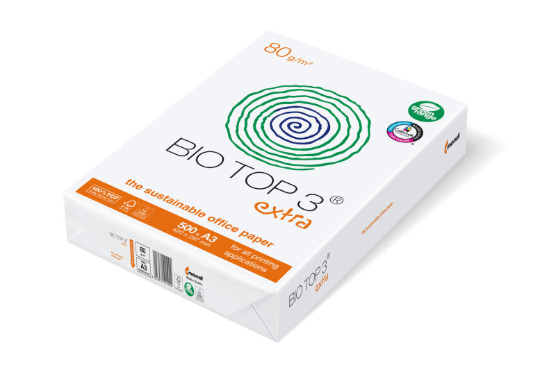 BIO TOP 3 Umweltpapier naturweiss A3 80g - 1 Palette (50000 Blatt)