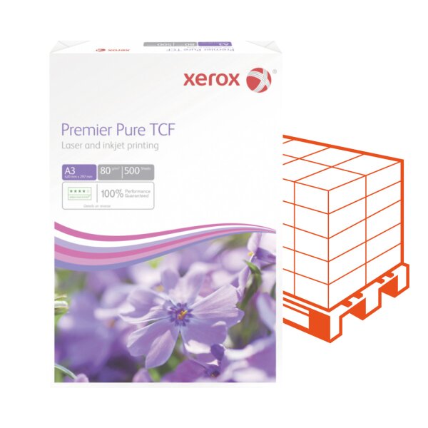 XEROX Premier Pure TCF Businesspapier weiss A3 80g - 1 Palette (50000 Blatt)