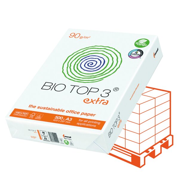 BIO TOP 3 Umweltpapier naturweiss A3 90g - 1 Palette (50000 Blatt)